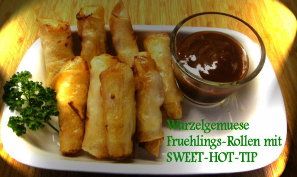 Wurzelgemuese-Fruehlings-Roellchen-Vegetarisch mit Sweet and Hot-Tip - Rezept