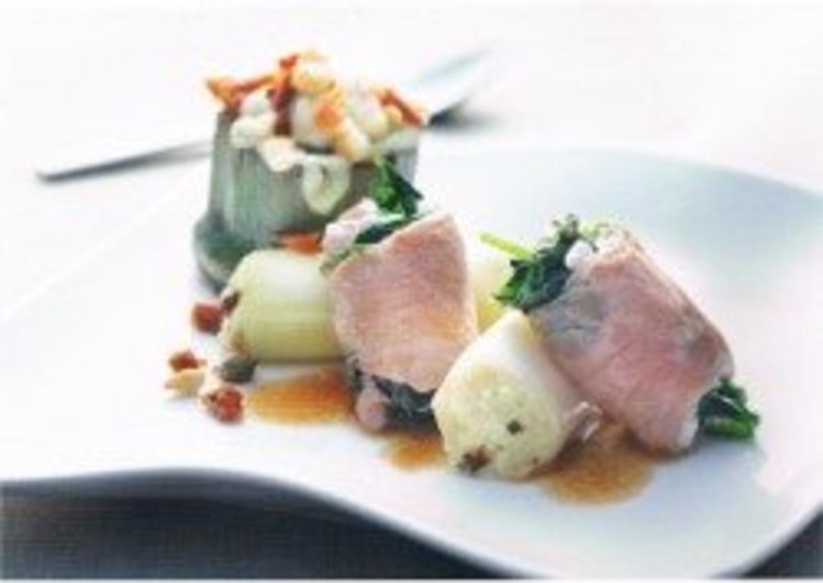 Bilder für Involtini vom Kalb mit gefüllter Artischocke und Lauchcannelloni - Rezept