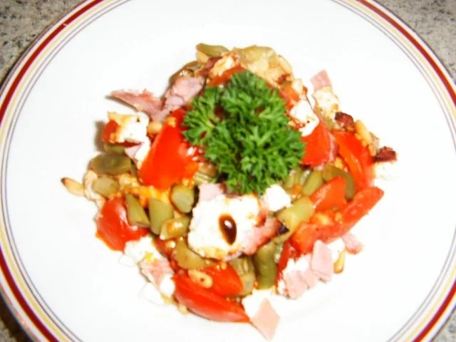 Kartoffetarte mit Bohnen Tomaten & Schinken - Rezept