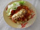 Hühnebrustfilet in Tomaten-Lauchsoße mit Käse überbacken - Rezept