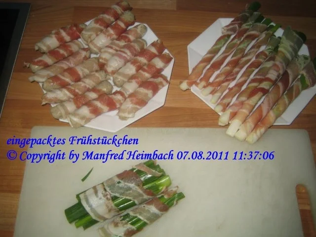 Rezept: Brunch – eingepackte Bratwürste und Frühlingszwiebeln Bild Nr. 2 Brunch – eingepackte Bratwürste und Frühlingszwiebeln - Rezept - Bild Nr. 2