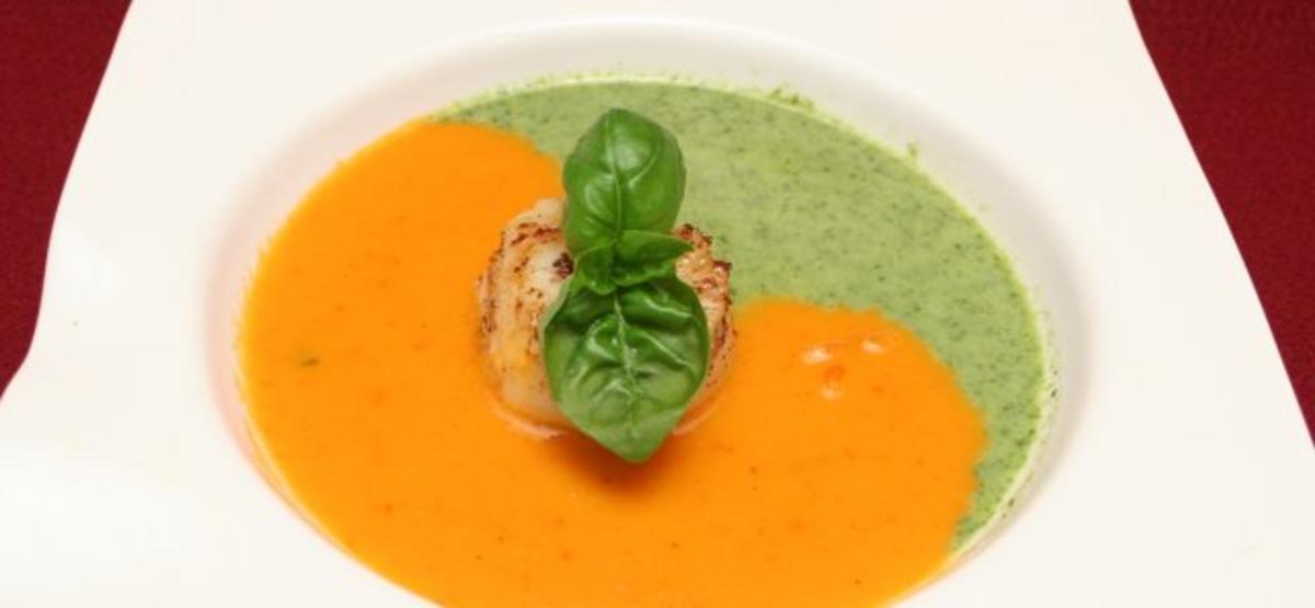 Paprikacremesuppe, Rucolacremesuppe und Jakobsmuscheln - Rezept ...