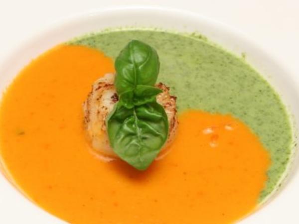 Paprikacremesuppe, Rucolacremesuppe und Jakobsmuscheln - einfach - von ...