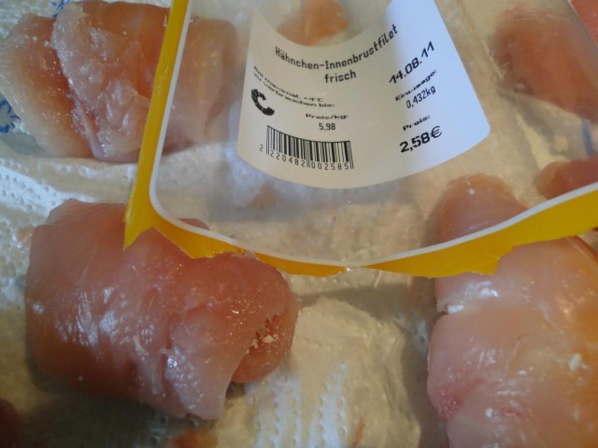 Hähnchenbrustfiltlets mit Ziegenkäse gefüllt und gerollt NT in einer Obst-Currysauce  NT - Rezept - Bild Nr. 5