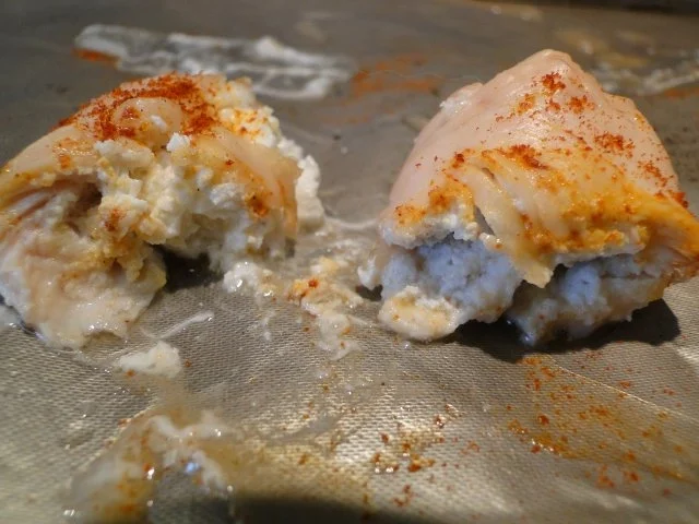 Rezept: Hähnchenbrustfiltlets mit Ziegenkäse gefüllt und gerollt NT in einer Obst-Currysauce NT Bild Nr. 13 Hähnchenbrustfiltlets mit Ziegenkäse gefüllt und gerollt NT in einer Obst-Currysauce NT - Rezept - Bild Nr. 13