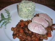 Schweinefilet sanft gegart auf Borlotti-Bohnen an Kräuter Püree - Rezept