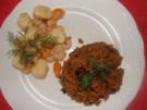 Meeresfrüchte: -Jacobsmuscheln und Garnelen mit Fischfond-Kräuterrisotto - Rezept