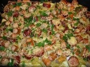 Nudelauflauf mit dreierlei Würstchen - Rezept