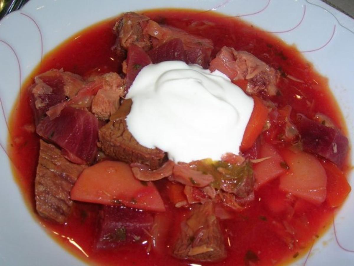 Borschtsch mit Eisbein  (ein reichhaltiger, leckerer  Eintopf mit viel Fleisch) - Rezept - Bild Nr. 3