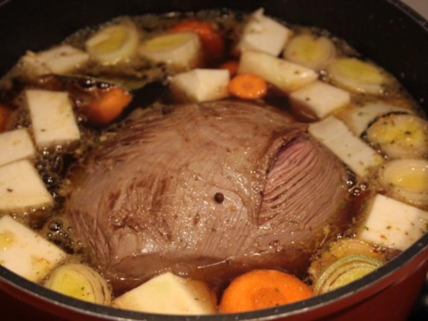 Rinderschmorbraten mit Bierbalsamicosoße an Champignons und Kartoffeln ...