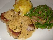 Schweinemedaillons mit Speckfisolen (grüne Bohnen) und Kartoffelgratin - Rezept
