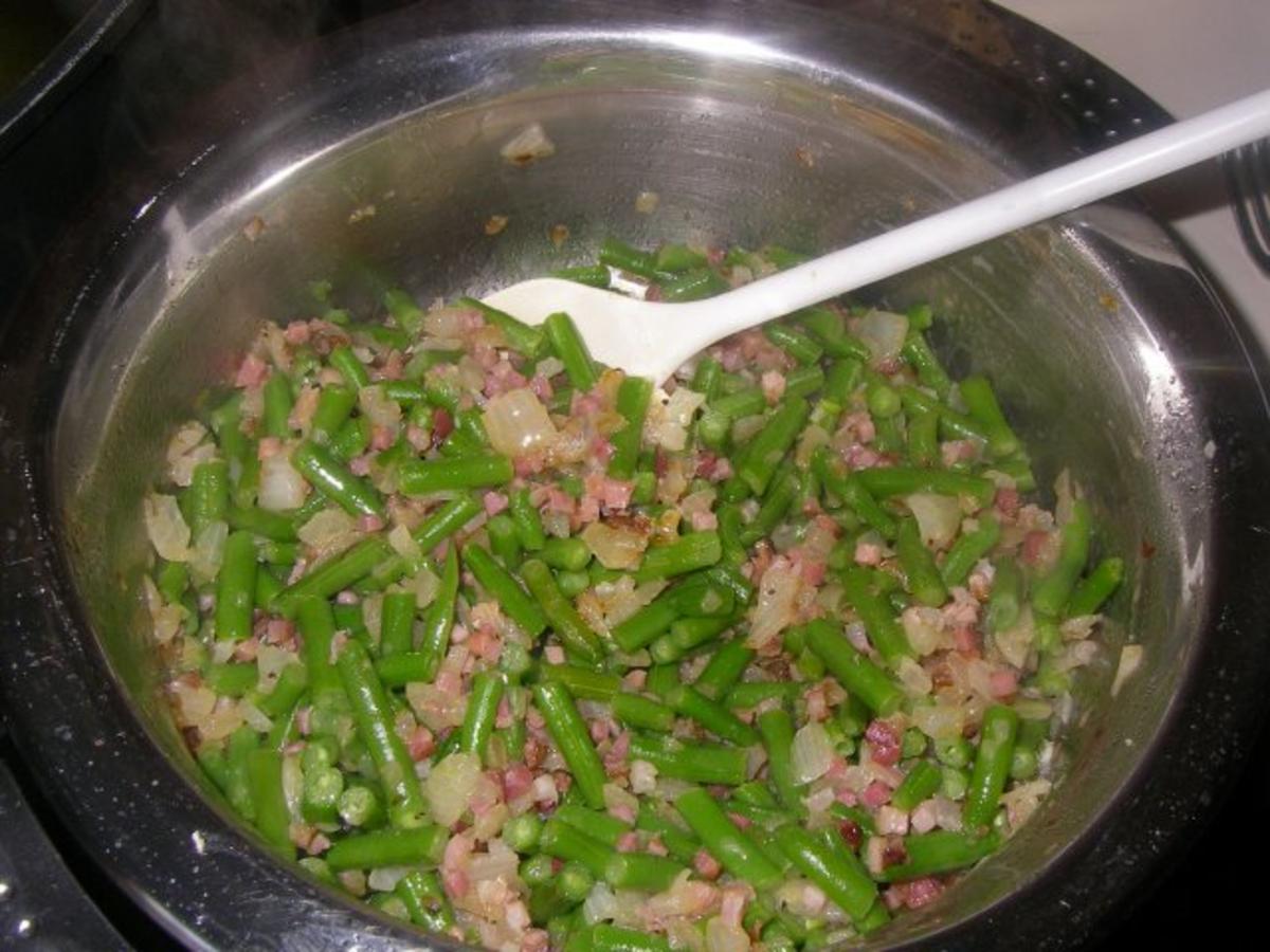 Schweinemedaillons mit Speckfisolen (grüne Bohnen) und Kartoffelgratin - Rezept - Bild Nr. 3