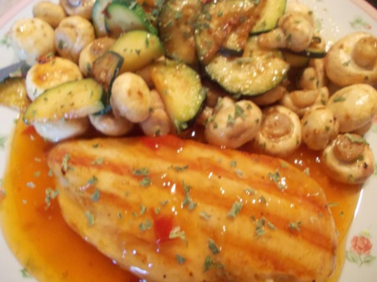 Hähnchenbrust "süß-sauer" mit Zucchini-Pilzgemüse - Rezept - Bild Nr. 3