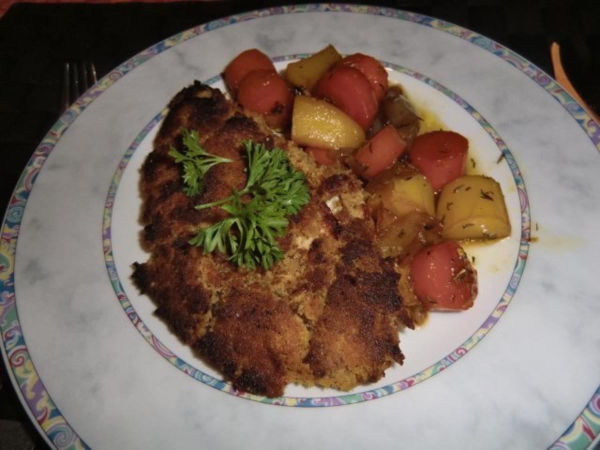 Ofenschnitzel unter einer Senfkruste mit Balsamico-Gemüse - Rezept - Bild Nr. 6