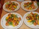 PIKANTER SALAT VON ZWEIERLEI MELONEN MIT GEBRATENEN RIESENCREVETTEN - Rezept