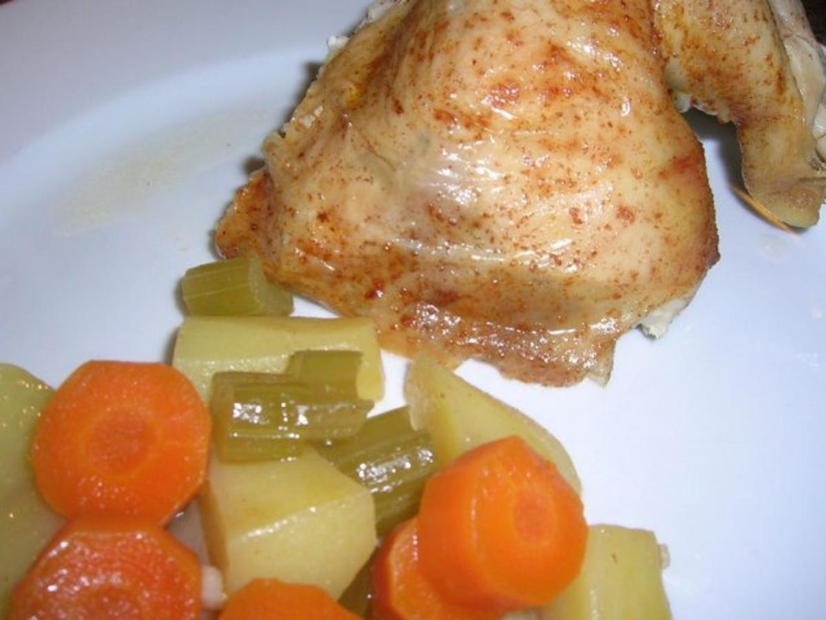 Hähnchen (knusprig)aus dem Bratschlauch mit viel leckerem Gemüse (lecker und kalorienarm) - Rezept - Bild Nr. 4