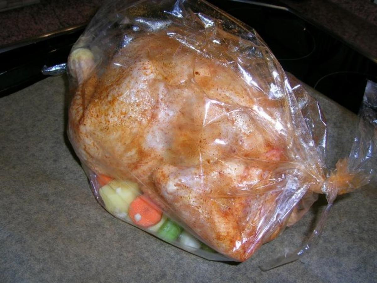 Hähnchen (knusprig)aus dem Bratschlauch mit viel leckerem Gemüse (lecker und kalorienarm) - Rezept - Bild Nr. 13