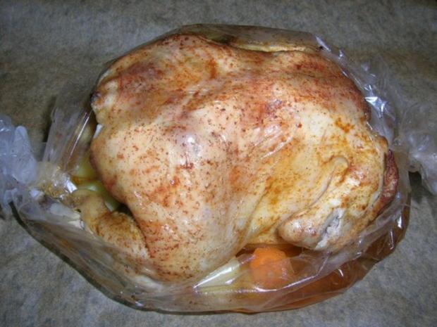 Hähnchen (knusprig)aus dem Bratschlauch mit viel leckerem Gemüse ...