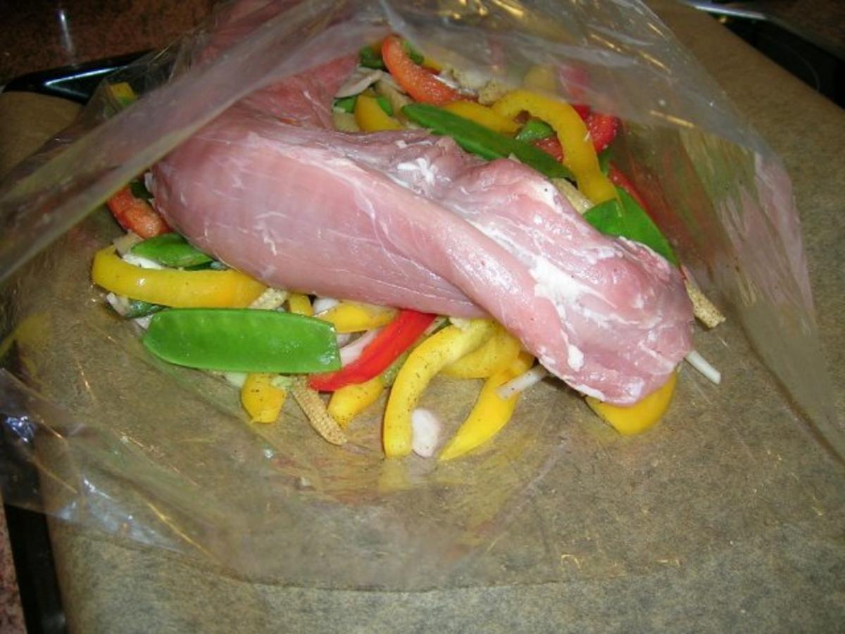 Schweinefilet süßsauer mit buntem Gemüse im Bratschlauch, kalorienarm und saulecker - Rezept - Bild Nr. 6