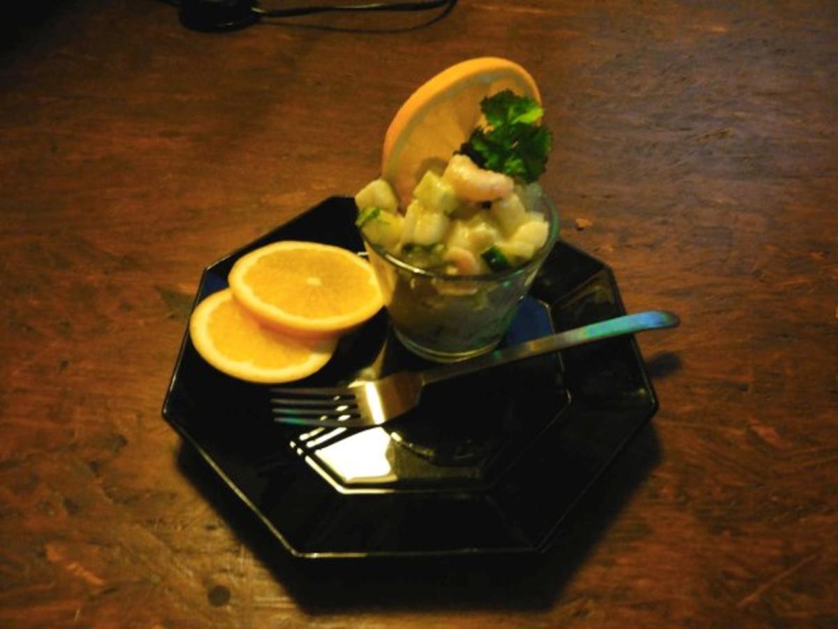 Birnen-Gurkensalat mit Shrimps - Rezept