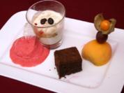 Chocolate-Tarte, Cantuccini-Crème und Himbeer-Parfait - Rezept