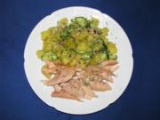 Salat: Kartoffel-Gurken-Salat mit geräuchertem Bachsaiblingsfilet - Rezept