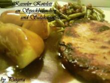 Kasselerkotelett an Speckbohnen und Salzkartoffeln
