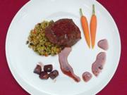 Rinderfilet auf Auberginen-Bulgur mit karamellisierten Schalotten an Jus marocain - Rezept