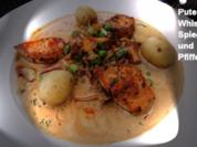 Rezept: Flambierte-Pute mit Pfifferlingen auf Whisky-Spiegel Flambierte-Pute mit Pfifferlingen auf Whisky-Spiegel - Rezept