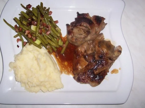 Lammkotlett an Selleriekartoffelpü mit Speckbohnen - Rezept - Bild Nr. 3