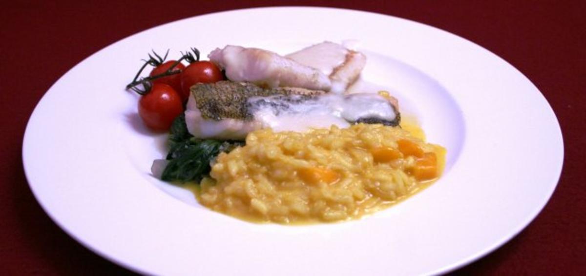 Bilder für Gebratenes Zanderfilet an Blattspinat mit Mango-Risotto - Rezept