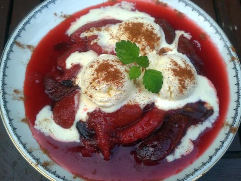 Zimteis mit heissen Pflaumen - Rezept mit Bild Zimteis mit heissen Pflaumen - Rezept mit Bild