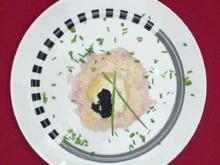 Kartoffel-Kaviar-Knödel auf mariniertem Loup de mer mit weißer Periyar-Pfeffer-Butter - Rezept