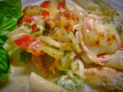 Rezept: Geflügel: Gebratener Broccoli mit Hähnchenfilet auf Rigatoni Geflügel: Gebratener Broccoli mit Hähnchenfilet auf Rigatoni - Rezept