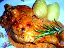 Fleisch: Hähnchenkeulen in Champignon - Tomatensahne - Rezept