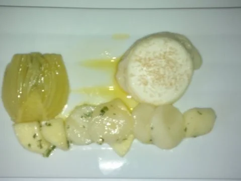 Fenchel, Safran, gratinierter Ziegenbrie , Melone, Apfel, Zitronenverbene - Rezept