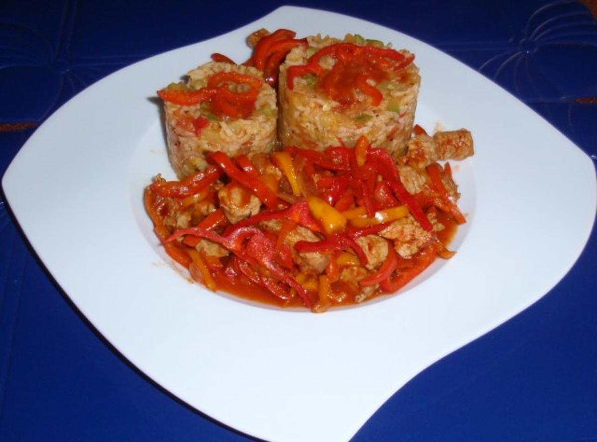 Filet-Paprikapfanne mit Zucchini-Reis - Rezept
