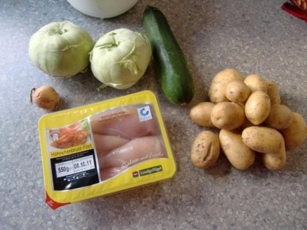 Panierte Hähnchenbrust auf Zucchini-Kohlrabigemüse mit gerösteten Petersilienkartoffeln - Rezept - Bild Nr. 2