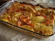 Zitronig-pfeffrige Kürbis-Kartoffelsahnespalten aus dem Backofen - Rezept