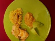 Lachssteaks mit Mango-Salsa, gelbem Reis und tropischem Salat (Allegra Curtis) - Rezept