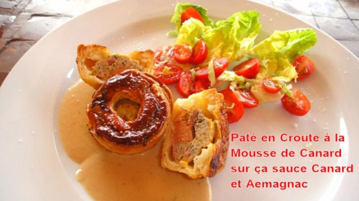 Fleischpastetchen mit Gaenselebermousse auf Armagnac-Gaenseleber-Saucenspiegel - Rezept