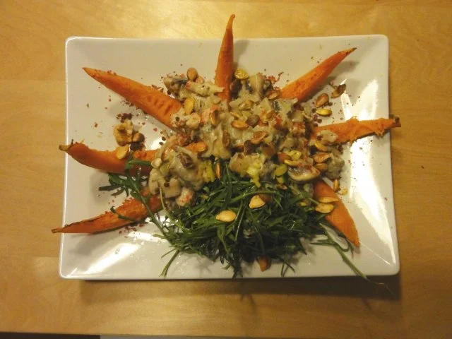 Kürbisspalten mit Gorgonzola-Creme-Champignons - Rezept