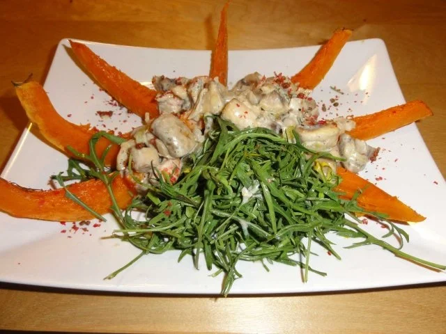 Kürbisspalten mit Gorgonzola-Creme-Champignons - Rezept - Bild Nr. 2