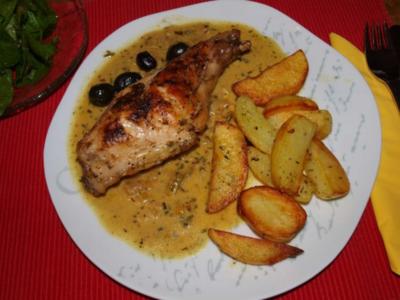 Rezept: Kaninchenkeulen mit schwarzen Oliven (Cosciotto di coniglio con olive) Kaninchenkeulen mit schwarzen Oliven (Cosciotto di coniglio con olive) - Rezept