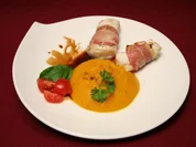 Rezept: Heilbutt im Speckmantel mit Kürbiscrème Heilbutt im Speckmantel mit Kürbiscrème - Rezept