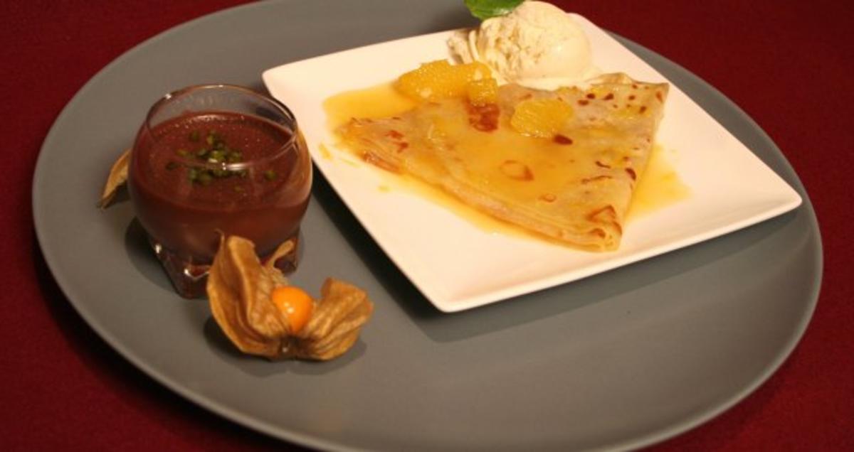 Bilder für Schoko-Panna Cotta und Crêpe Suzette - Rezept