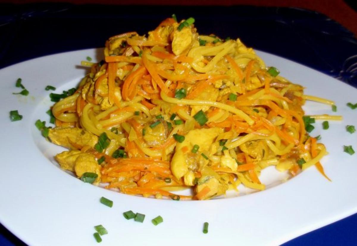 Hähnchenbruststreifen mit Spaghetti und Dattel-Rahmsoße - Rezept ...