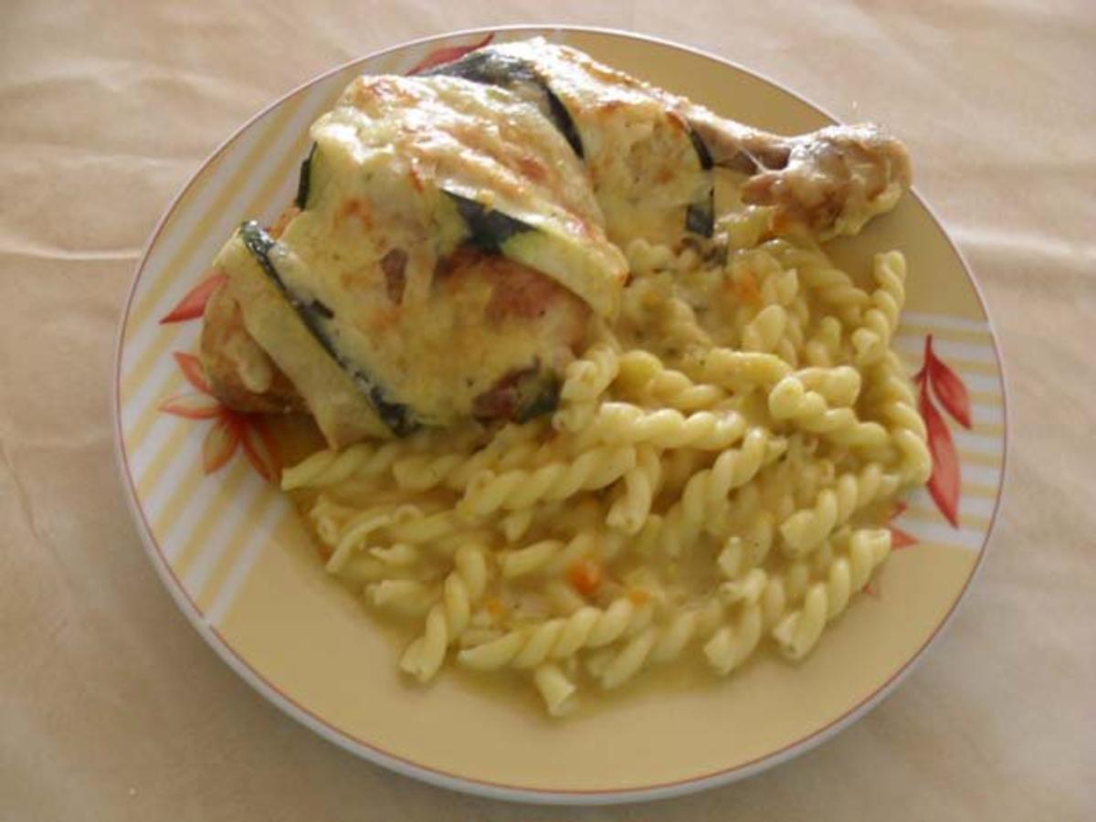 Hähnchenschenkel mit Zucchini und Käse überbacken - Rezept - Bild Nr. 7