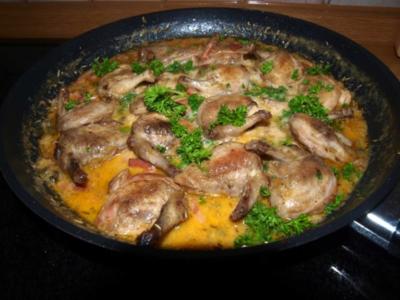 Rezept: Wachteln mit Brandy-Weißweinsauce (Cordonices guisadas en salsa de brandy y vino blanco) Wachteln mit Brandy-Weißweinsauce (Cordonices guisadas en salsa de brandy y vino blanco) - Rezept