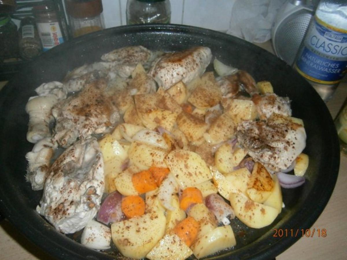 Hähnchen gebraten mit Kartoffeln und Zimt - Rezept